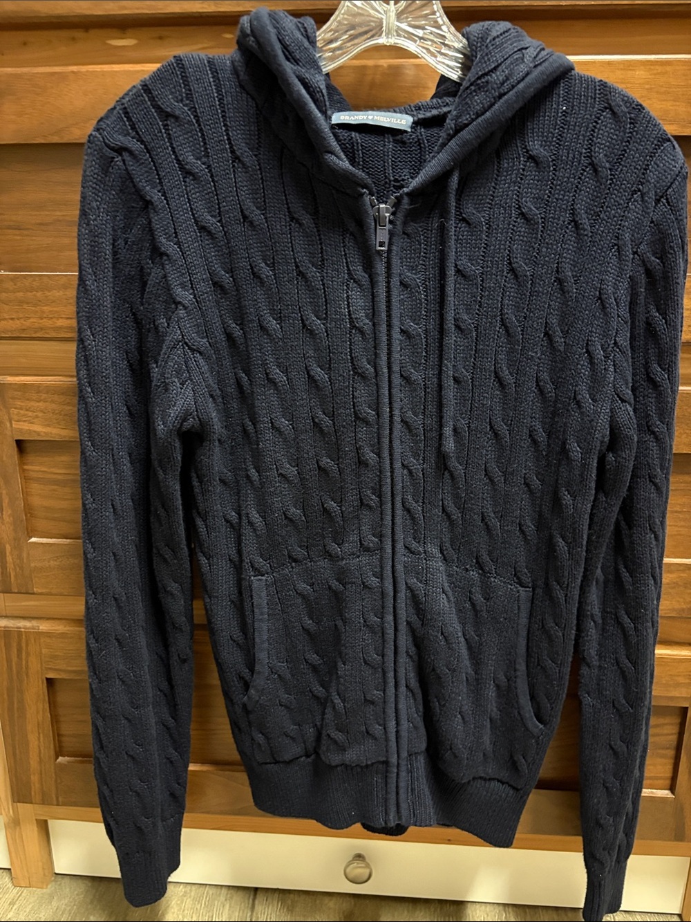 Brandy Melville NWOT Cable-Knit Hooded Zip Sweater - Blue